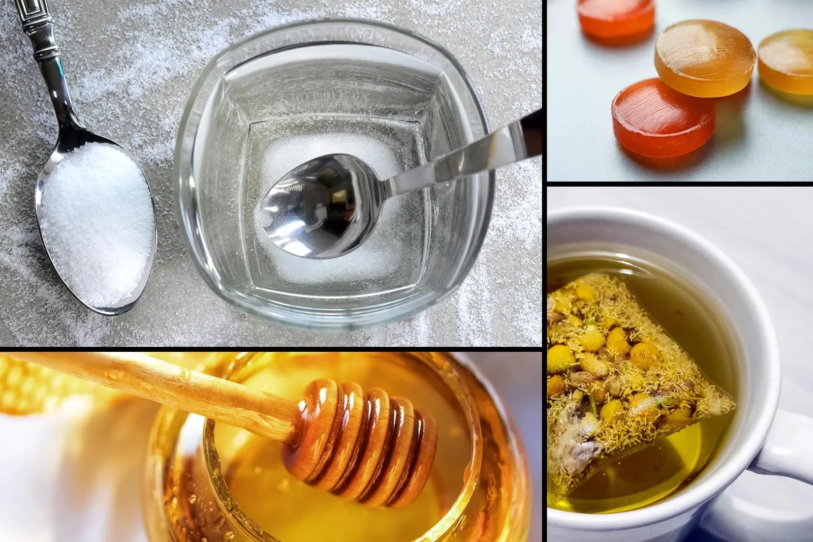 Honey as an antibiotic remedy with herbal tea, lozenges, and salt water for sore throat relief