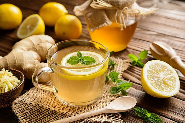 Honey superfoods for immunity with lemon, ginger tea and natural organic health ingredients.