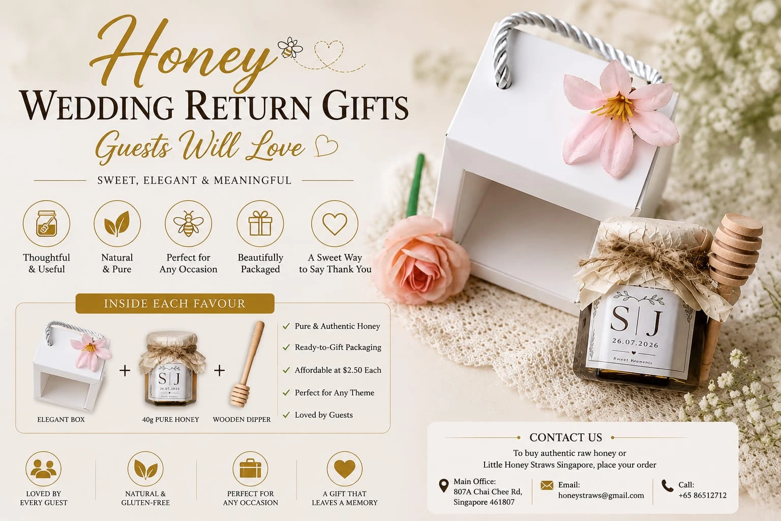 Personalized jar with dipper for Honey Wedding Return Gifts favor box.