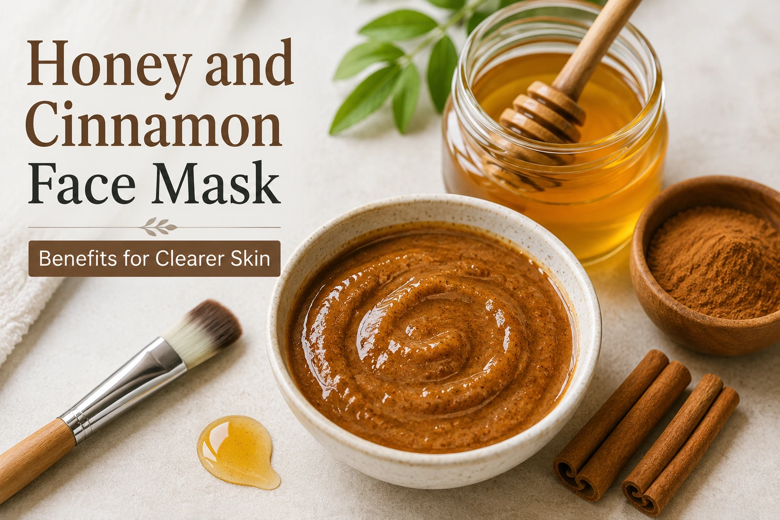 Bowl of natural mixture with cinnamon sticks for a DIY honey and cinnamon face mask.