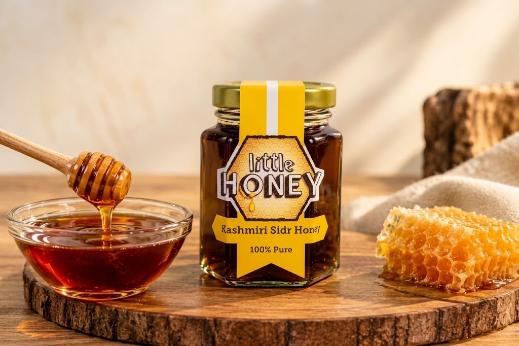Pure kashmiri sidar honay jar with honeycomb and glass dipper for daily wellness